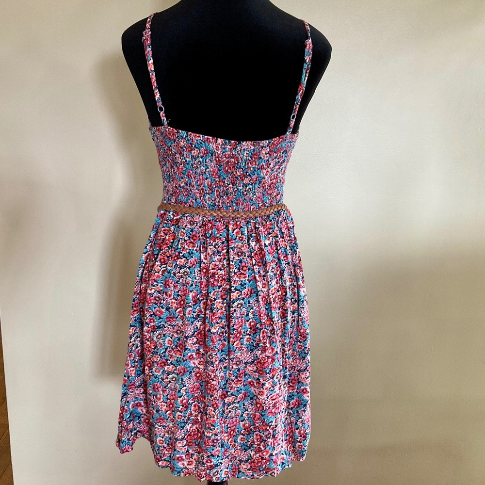 New Look Floral Smocked Back Sundress with Braided Belt M Cottagecore Boho Retro - Picture 3 of 14